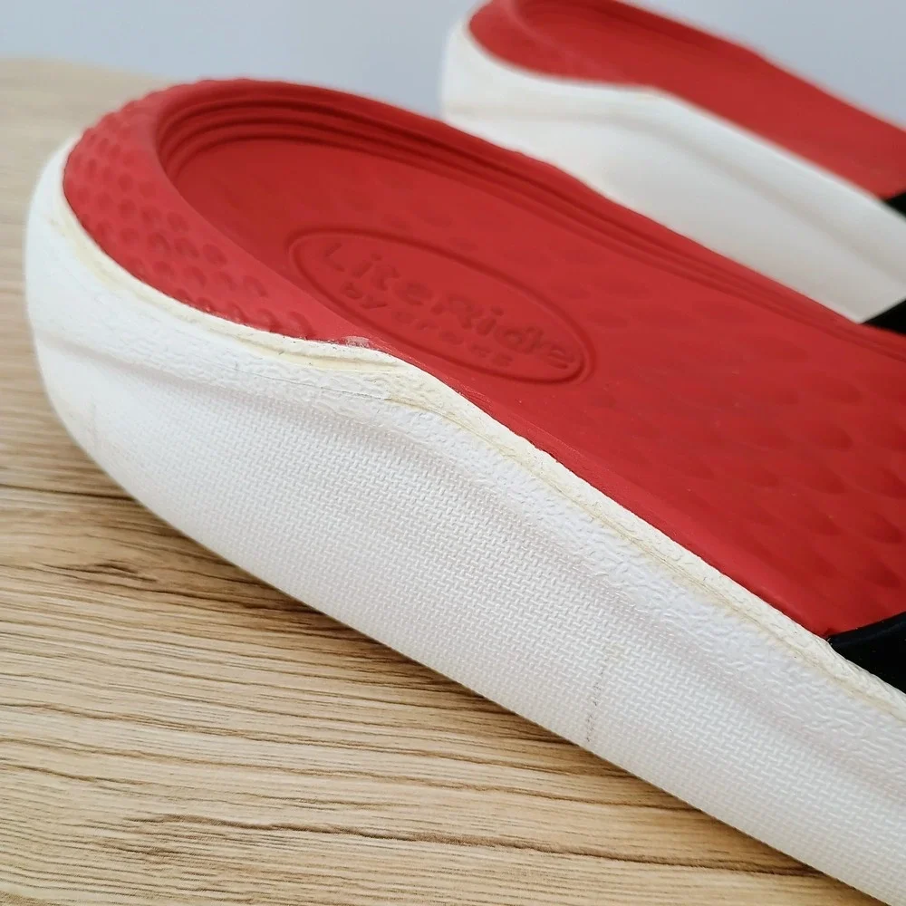 Crocs LiteRide Slide Mens 9 Black Red Pepper Athletic Comfort Sandals